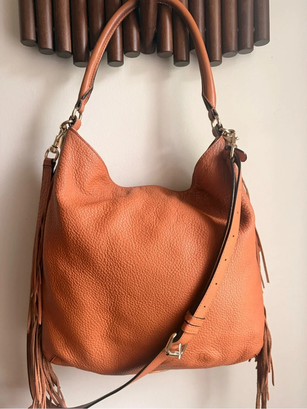Rebecca Minkoff Orange Leather Fringe Hobo